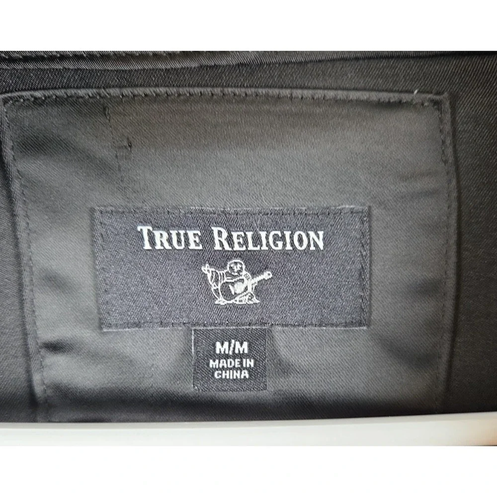 True Religion‎ M Hooded Pullover Jacket Spell Out Logo Gold Black Hip Hop Retro